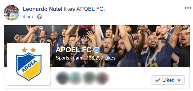 Ο Νατέλ έκανε like τον επίσημο λογαριασμό του ΑΠΟΕΛ