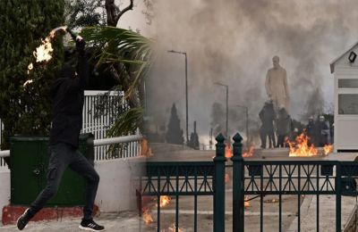 Η μία βόμβα μολότοφ έσκασε μπροστά στο άγαλμα του Βενιζέλου και η δεύτερη μπροστά στου Τρικούπη