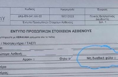 «Ποιος αποφάσισε και με ποια αρμοδιότητα», διερωτάται ο βουλευτής Πρόδρομος Αλαμπρίτης, ότι πλέον το φύλο δεν είναι άνδρας ή γυναίκα αλλά μπορεί να είναι “τρίτο φύλο”;