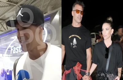 Η Αθηνά Οικονομάκου μαζί με τον Μπρούνο Τσερέλα ετοιμάζονται να ανεβούν τα σκαλιά της Εκκλησίας