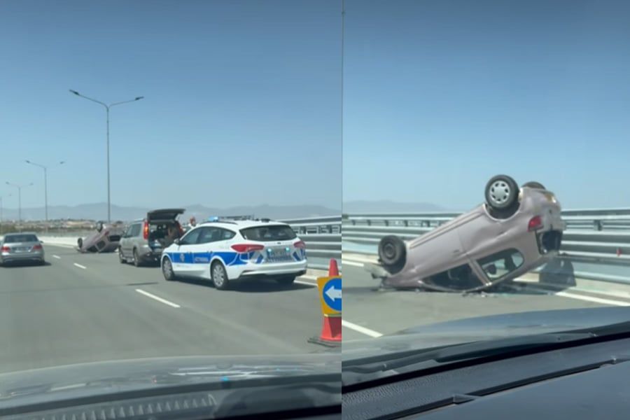 Ανατράπηκε όχημα στον αυτοκινητόδρομο (ΦΩΤΟ)