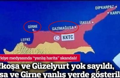Σε εκπομπή τουρκικού καναλιού που πρόβαλε χάρτη της Κύπρου, τοποθέτησαν τις δύο κατεχόμενες πόλεις μας, Αμμόχωστο και Κερύνεια, κυριολεκτικά όπου να’ ναι