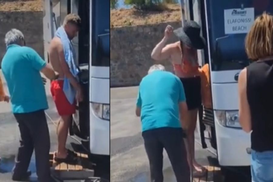 Οδηγός λεωφορείου σε παραλία περνά επιβάτες από έλεγχο καθαριότητας