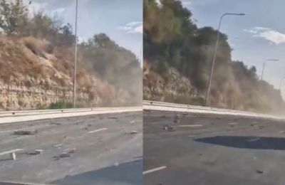 Έπεσαν τσιμεντένιοι κύλινδροι στον αυτοκινητόδρομο (ΒΙΝΤΕΟ)