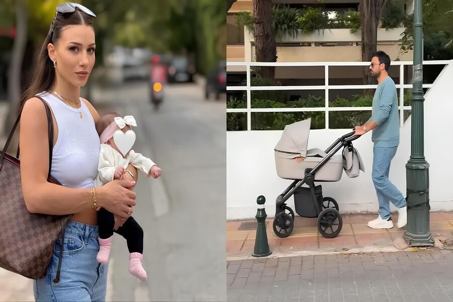 Γεωργίου – Χριστοδούλου: Βόλτα με την κόρη τους στο κέντρο της Αθήνας