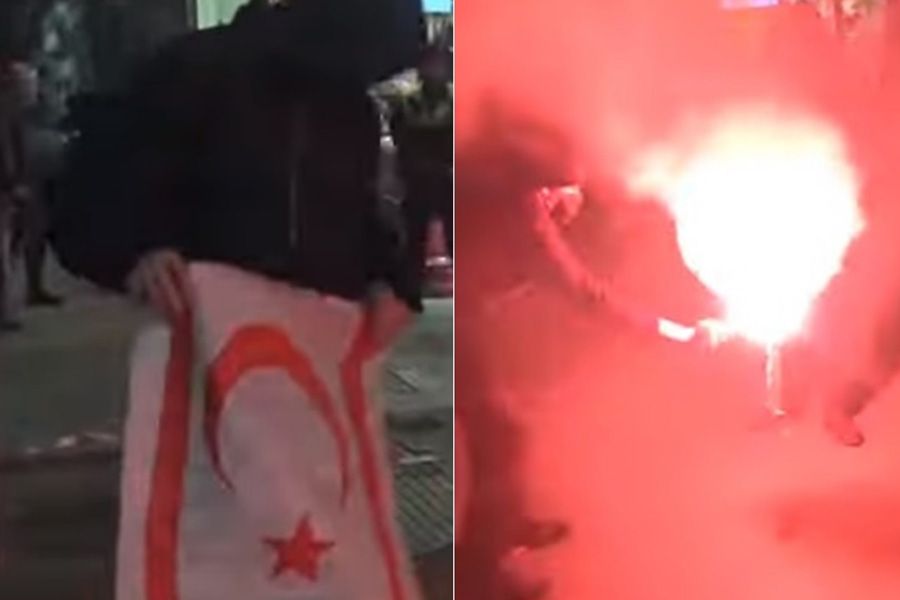 Κύπριοι έκαψαν σημαία του ψευδοκράτους στη Θεσσαλονίκη (ΒΙΝΤΕΟ)