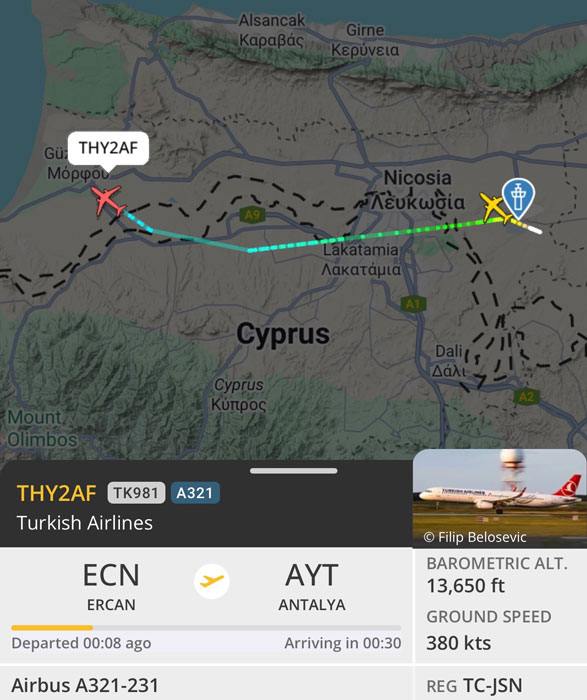Αναστάτωση στη Λευκωσία από χαμηλή πτήση τουρκικού αεροπλάνου