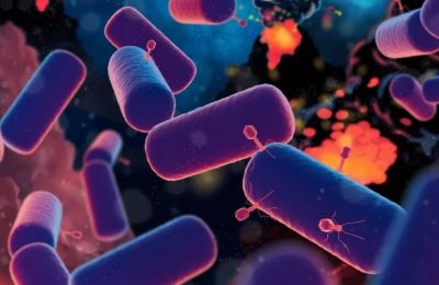 Καλλιτεχνική απεικόνιση του LUCA να δέχεται επιθέσεις από ιούς ήδη 4,2 δισεκατομμύρια χρόνια πριν