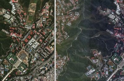 Δορυφορική εικόνα καταγράφει γειτονιά στο Καρακάς πριν τη στρατιωτική επιχείρηση των ΗΠΑ και μετά από αυτή