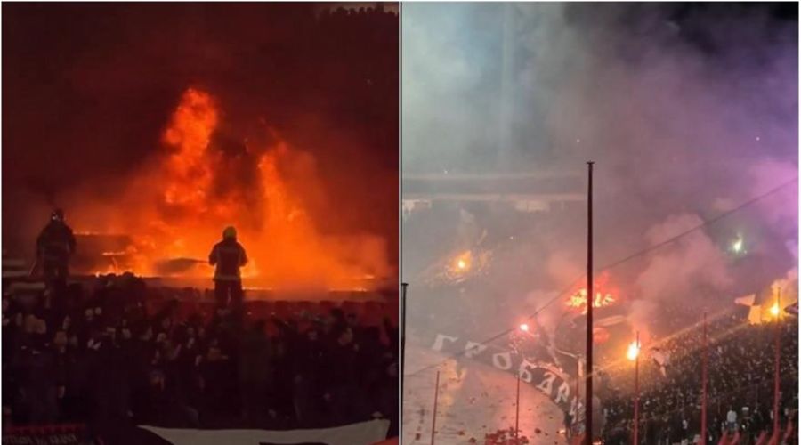 Έβαλαν φωτιά στις εξέδρες του Μαρακανά οι οπαδοί της Παρτίζαν!