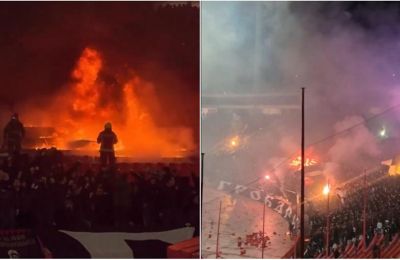 Έβαλαν φωτιά στις εξέδρες του Μαρακανά οι οπαδοί της Παρτίζαν!