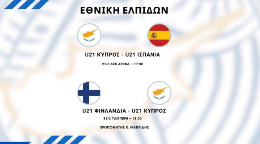 Η κλήση της Εθνικής Ελπιδών με Ισπανία και Φινλανδία
