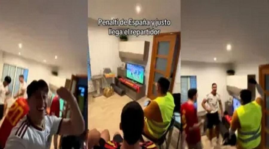 Ντελιβεράς μπήκε στο σπίτι και πανηγύρισε το γκολ της Ισπανίας!