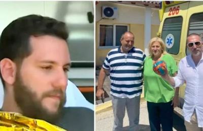 Ο Ιβάν, δεξιά, με τη μπάλα που τον κράτησε ζωντανό· εικονίζονται και ο πατέρας του και η δήμαρχος Κασσάνδρας.