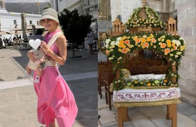 Στην Παναγιά Εκατονταπυλιανή στην Πάρο αγκαλιά με την κόρη της – Οι ευχές στον Παναγιώτη Κουτσουμπή