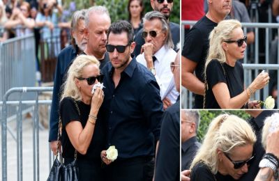 Λύγισε η Μαρία Μπεκατώρου στην κηδεία του Γιώργου Μαζωνάκη – Η αγκαλιά του συζύγου της