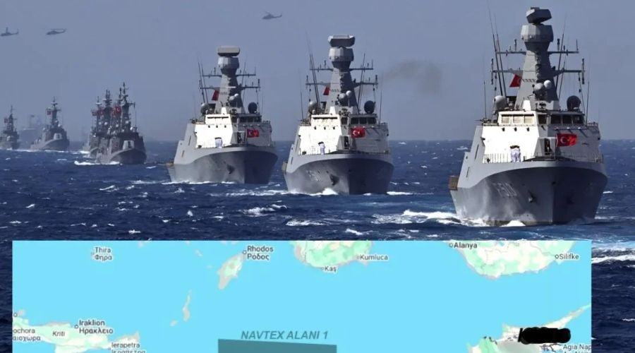 Πολεμικές ιαχές από το TRT Haber Savunma κατά της Ελλάδας και δημοσίευση χάρτη με το σημείο όπου λένε ότι θα συναντηθούν πολεμικά πλοία